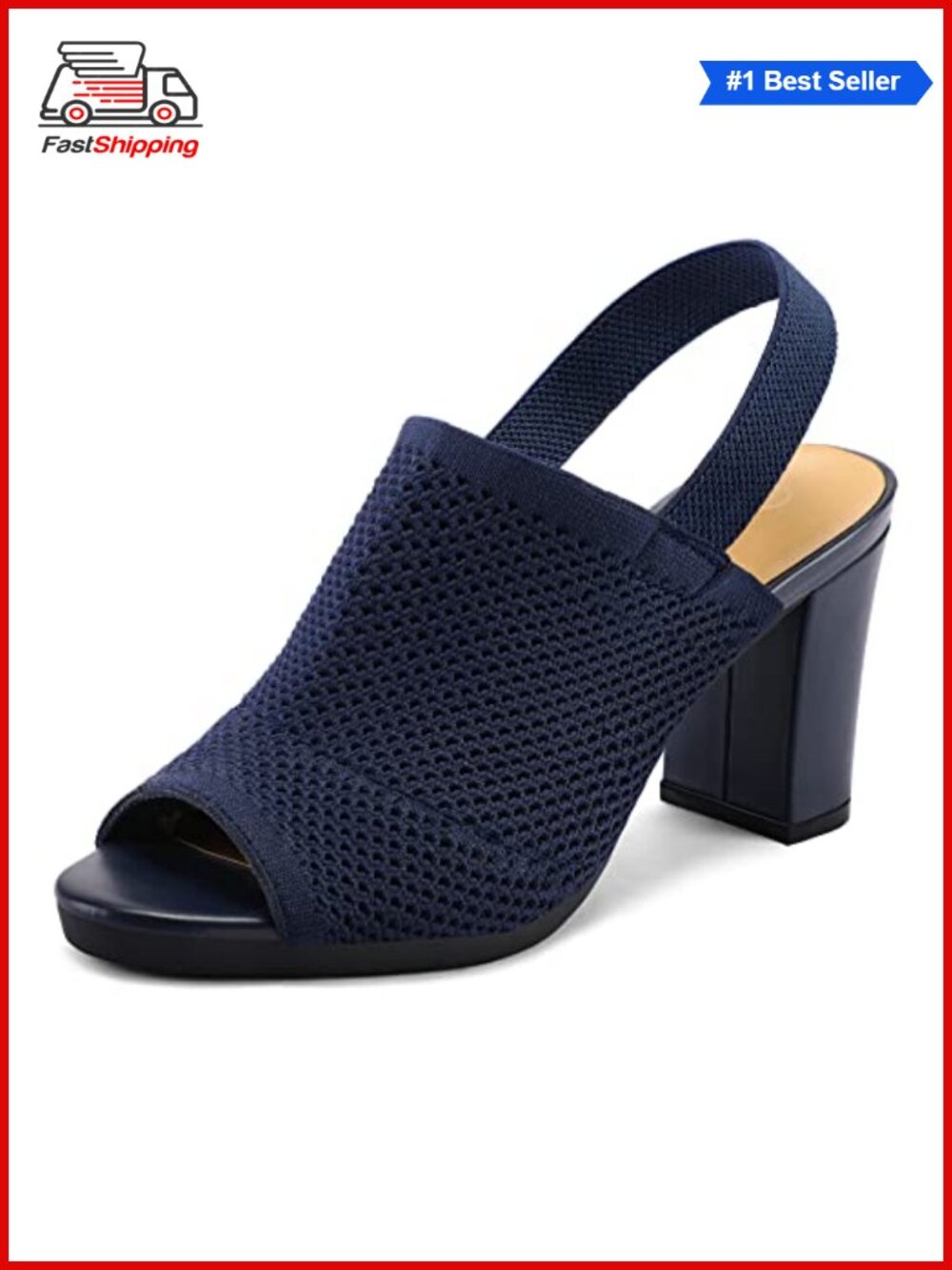 ✨ Knit Peep Toe Slingback Chunky Block Heeled Sandals